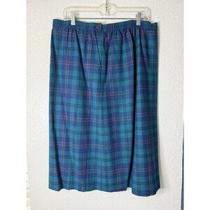 Vintage Pendleton Blue Teal Pink Tartan Plaid Skirt Size 14 - 100% Virgin Wool
